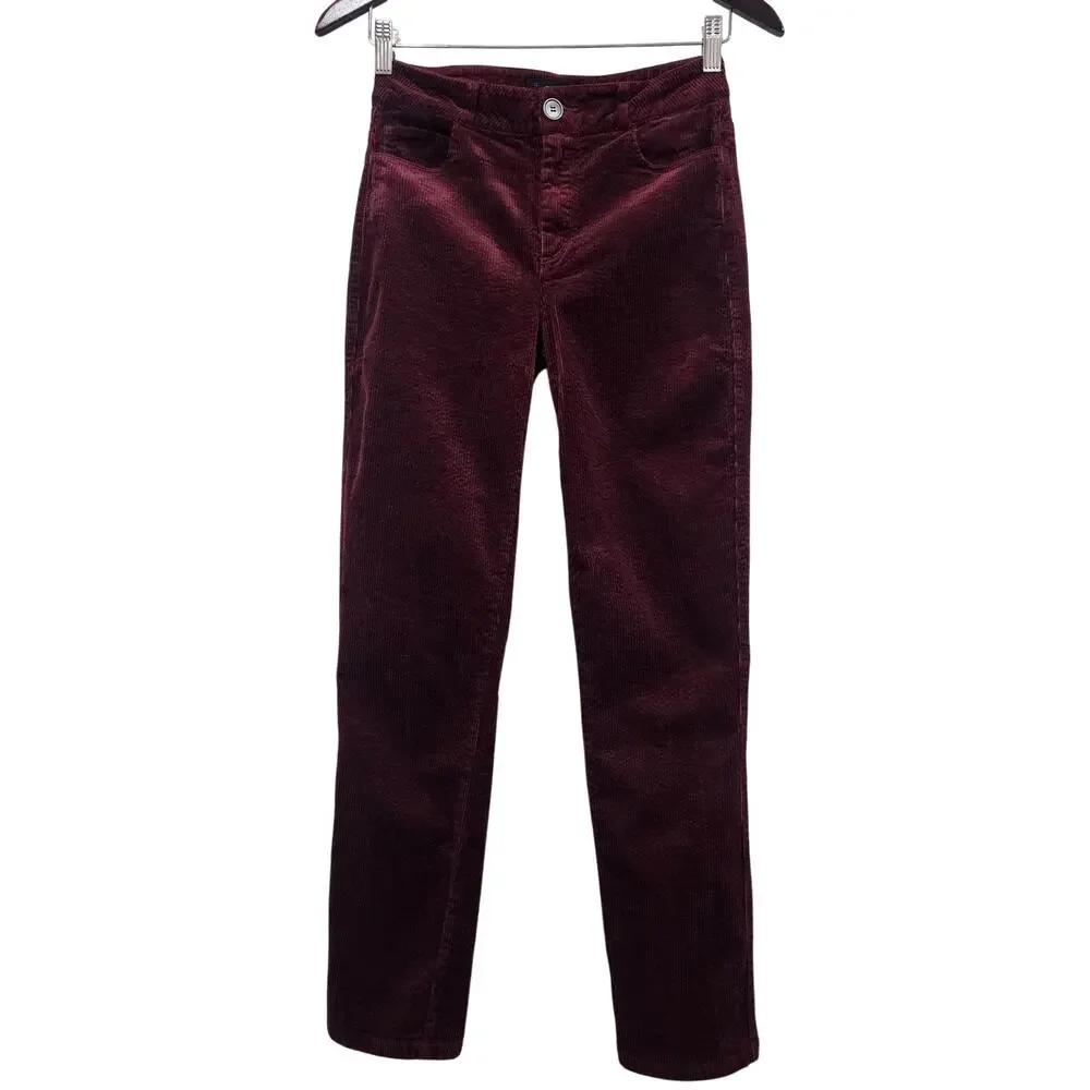 Paige Hoxton Slim Burgundy Corduroy Mid Rise Pants Size 26 - Picture 8 of 9